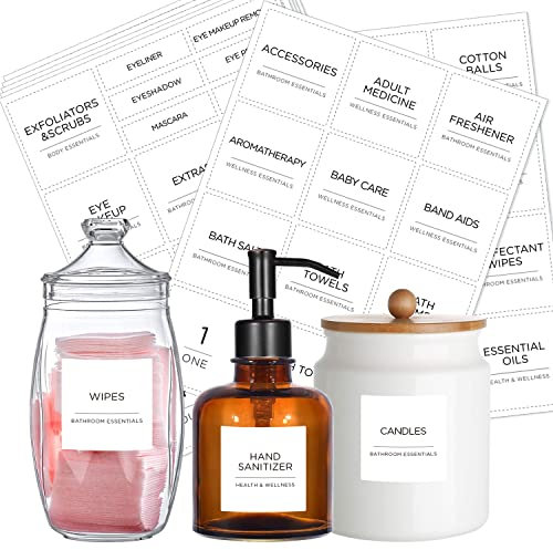 174 Badezimmer Organisation Etiketten, Prefdo weiße minimalistische Wasser/Öl beständige organisierende Aufkleber für Waschraum, Reinigungsmittel
