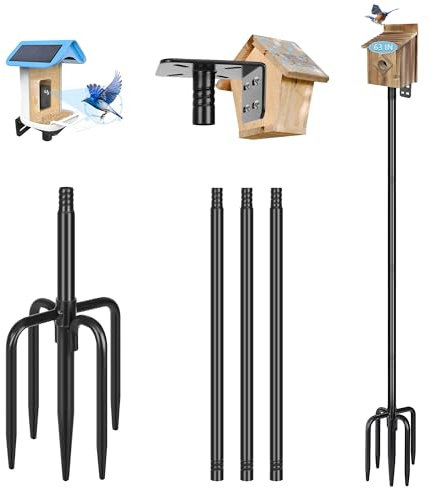 Gtongoko Smart Bird Feeder Pole 63 Inch Bluebird House Pole for Outdoors Weather Station Heavy Duty Metal Mounting Kit Adjustable Bird Feeder Stand Black