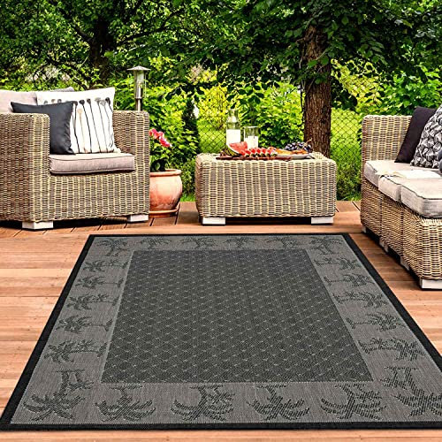 VIMODA In- und Outdoor Teppich Terrassen & Balkon Küche Teppich Mini Palmen Schwarz, Maße:80x150 cm