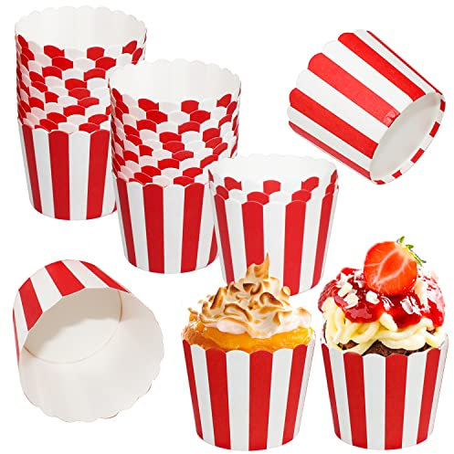 Cupcake Backbecher Einweg Muffinförmchen Backpapier Cupcake Liners Backförmchen aus stabilem Papier für Geburtstage Hochzeiten und Partys(50 pro Pack) (Rot)