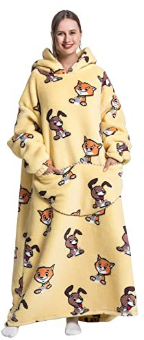 Seogva Extra lange tragbare Decke, Hoodie, übergroße Decke, Sweatshirt für Damen und Herren, super warm und gemütlich, riesige Kapuzendecke, dicke Flanelldecke mit Ärmeln und riesiger Tasche, Kitty &