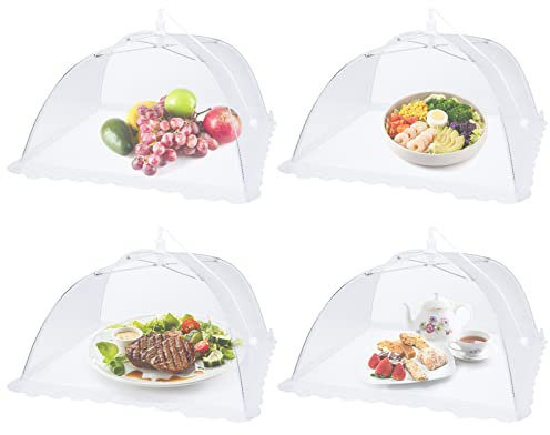Heveer Cubierta Protectora Alimentos Tapa de Malla para Alimentos Cubierta Plegable para Alimentos para Alimentos Fruta 4 Piezas 33x33cm