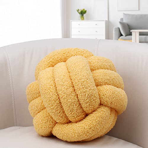 IIQI Knotenkissen, Kugelförmige Kissen Imitation Lamm Daunen Mehrere Größen Knotenkissenball weiches handgewebtes Sofakissen, verwendet für Wohndekoration (Gelb 28,28 cm)