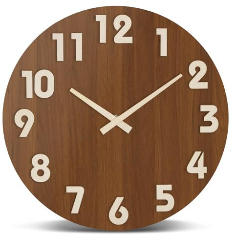 VINILITE Wanduhr MDF Holz ohne Tickgeräusche Uhr Wand Modern 3D Wanduhren Große Lautlos Batteriebetrieben für Küche, Wohnzimmer, Schlafzimmer, Büro