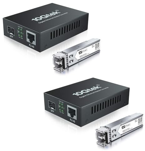H!Fiber.com 2 Stück, Gigabit Ethernet Medienkonverter, 1.25G SFP zu RJ45 Glasfaser zu Kupfer, mit einem SFP Transceiver (1000Base-SX, 550m, Multimode)