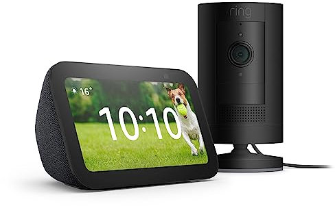 Ring Stick Up Cam Plug-In by Amazon, Black, Works with Alexa + All-new Echo Show 5 (3rd generation) | Charcoal - Smart Home Starter Kit