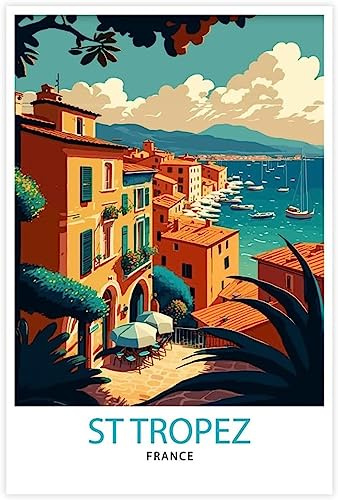 WEYUE Leinwand Poster St. Tropez Riviera Vintage-Reiseposter, Wandkunst, Wandgemälde, Leinwand, Heimdekoration, Raumdekoration Ungerahmt 50x75cm