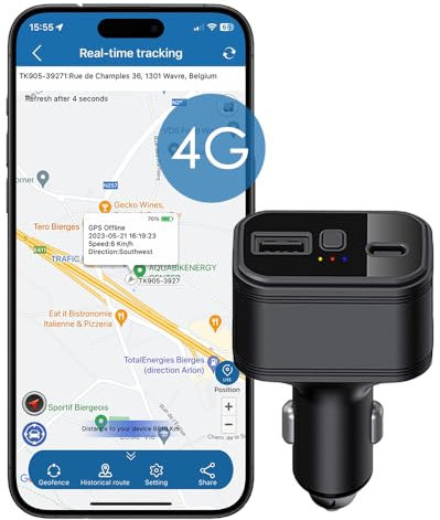 GPS Tracker for Car 4G Car Charger Real-Time Tracking Device Installation-Free Wireless Anti-theft SOS Alarm GPS Tracker Devices USB Car Charger Tracker No Subscription 4G TK818