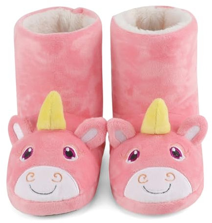 LACOFIA Stivali Pantofole Peluche per Bambina Ciabatte per Animali Stivaletti da Casa Invernali per Bimba Unicorno Rosa 23/24