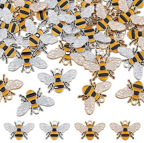 DICOSMETIC 48 Stück Emaille Bienen Anhänger 2 Farben Legierung Honigbienen Charms Niedliche Bienen Charms Fliegen Insekten Anhänger Für DIY Halskette Schmuckherstellung, Bohrung: 2mm
