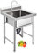Lavello in Acciaio Inox Autoportante 1 Vasca, Lavandino Commerciale con Rubinetto Lavello da Cucina Professionale per Cucina, Ristorante, Bar, Caffè, Garage, Interno e Esterno,60×60×80 cm