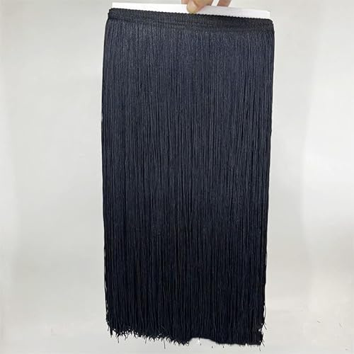 10 Meter Länge 50cm Breite Fransenborte Fransenband Dekoband Seidig Fransen Geschnitten Fransenborte Für Latin Dance Dress DIY Kleidung Verschönerung Lampenschirm Und Kissen Dekorationen -Schwarz