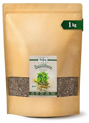 Biojoy Ekologisk basilika, torkad, grovsmulad, krydda, 1 kg | Från Egypten, perfekt för te, matlagning eller kryddning, Ocimum basilicum L.