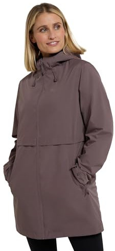Mountain Warehouse Hilltop Womens Waterproof Jacket - Lightweight with Adjustable Hood & Side Pockets - Best for Spring Summer Wet Weather, Walking, Outdoors & Camping Dark Beige Women's Size 10