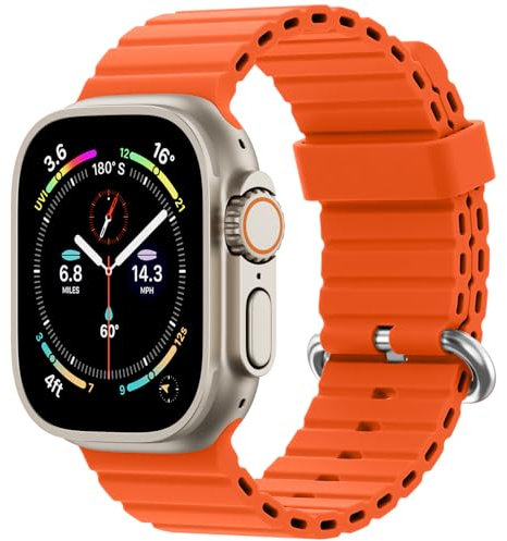 Oielai Océan Bracelet Compatible avec Apple Watch Ultra 49mm 45mm 44mm 42mm, Bracelet sportif en silicone souple avec boucle pour iWatch Ultra 2 Ultra Series 9 8 7 6 5 4 3 2 1, Orange