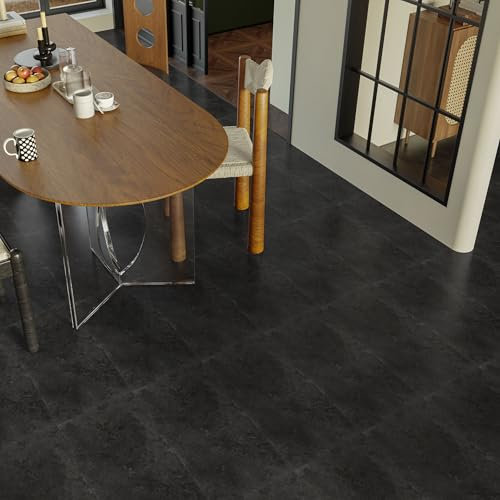PVC Bodenbelag Vinylboden Selbstklebend, Küche Wasserdicht Bodenfliesen für Badezimmer Wohnzimmer Schlafzimmer, Dunkelgrau Betoneffekt Dicke 1,0 mm 30X60cm, 36 Stück