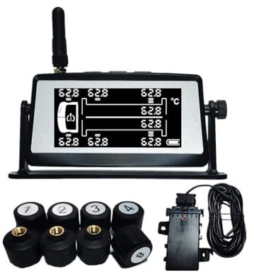 2025 Upgrade 18Bar/261PSI Heavy Truck Solar TPMS Tire Pressure Monitor 6 major alarm functions for real-time monitoring of tire pressure and temperature and early warning with 8 External Sensor