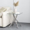 GOLDFAN Mesa auxiliar pequeña de cristal con patas cromadas para sala de estar, mesa auxiliar cuadrada moderna y contemporánea para dormitorio (patas de vidrio y cromadas)