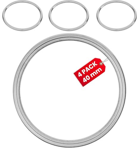 O-Ringe aus Metall, 4 Stück, mit Ø 40 mm Innendurchmesser, Silber-farben, 3,5 mm starker Ring, O Ring geschlossen ohne Öffnung, ORinge aus vernickeltem Stahl, nicht offen Metallring Schnalle Gurtband