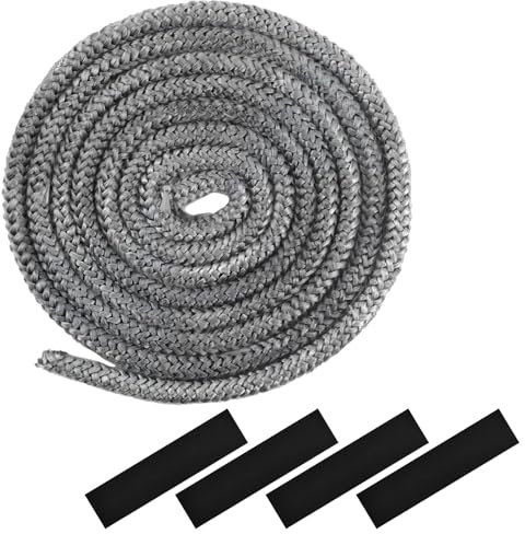 Guarnizione Stufa a Legna, 6mm x 2,5m Guarnizione per Porta Stufa, con 4 Pezzi di Nastro per Alte Temperature, Stufa a Legna in Fibra di Vetro, Linea di Tenuta per Porte di Caminetti, per Stufe
