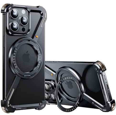OATSBASF Minimalist Phone Case Compatible with iPhone 12 Pro Max 6.7, 360° Rotation Kickstand Aluminum Metal Frameless Design Bumper Z Case, Protective Shock Grade Shell, Black