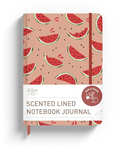 Rileys & Co Duftendes Wassermelonen-Notizbuch für Arbeit und Schule - 8 x 6 Zoll - Erfrischendes Duft-Hardcover-Notizbuch - 240 Linierte Seiten - Kompaktes für Frauen und Jugendliche