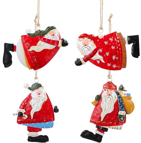GEEHUA 4 Stück Metall Weihnachtsanhänger Dekoration, Mollige Weihnachtsmann Figuren Weihnachtsbaum Hängede Deko, Christmas Deko Geschenke Weihnachtsbaumschmuck Weihnachten Fensterschmuck