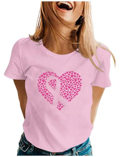 2024 Ruban Rose Cancer du Sein Octobre Rose T-Shirt, Femme Cancer du Sein Sensibilisation Ruban Rose Octobre Cadeau T-Shirt Pas Cher Tee Shirt Grande Taille Sexy La Rosée Lot Tee Shirt Femme