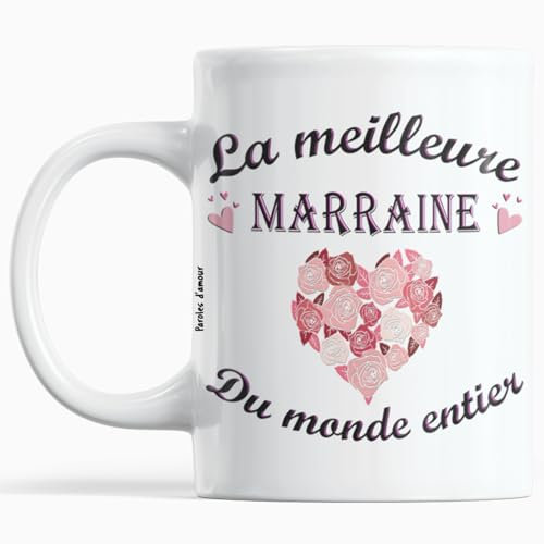 Cadeau Marraine Anniversaire Noel pour le plaisir d'offrir Tasse la meilleure Marraine du monde entier Message Communion original Mug Marraines avec un Gros Coeur
