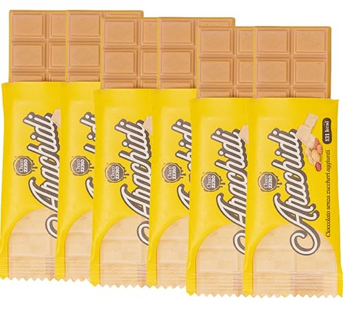 Choco Zero Tavolette di Cioccolato Bianco e Arachidi Senza Zuccheri Aggiunti 25g 131 Calorie Cioccolato Senza Zucchero per Spuntino Palestra Senza Glutine Low Carbs