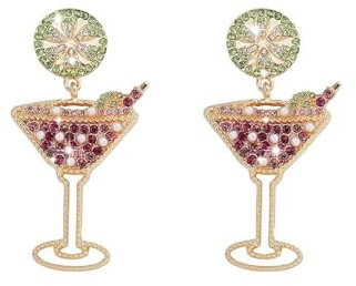 Martini Earrings for Women Martini Wine Glass Dangle Earrings Sparkly Martini Glass Crystal Earrings Wine Bottle Earrings Rhinestone Beads Martini Glass Earrings New Year Jewelry Christmas Gifts,
