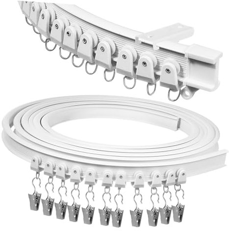 HOMOCONO Deckenvorhangschiene aus Edelstahl und Kunststoff 5 Meter Flexible mit Komplettem Zubehörset für Sichere Deckenmontage im Wohnraum