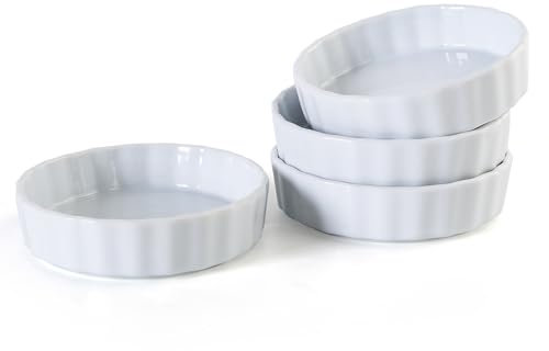 Feenmai 6oz Creme Brulee Ramekins Set of 4 - Ceramic Baking Dishes, Non-Stick Porcelain Pie Dish, Wave Round Baking Dish for Dessert, Pie, Tart, Souffles, Appetizers, Oven and Dishwasher Safe