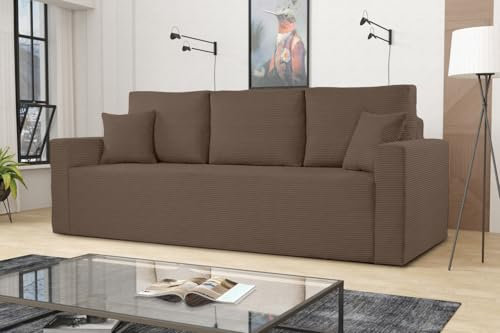 Kaiser Möbel - Sofa mit Schlaffunktion und Bettkasten, Schlafsofa mit Bettzeugbehälter, Bonellfeder, Wohnlandschaft, Klappsofa, Polstersofa, Bequemes Couch für Wohnzimmer und Jugendzimmer, ZOOM, Braun