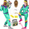 Balinco 80er Jahre Outfit Damen/Herren, Trainingsanzug Karneval Kostüm Set, Vokuhila Perücke, Bart, Kette, Pilotenbrille, Schweißbänder, Ghettoblaster (Mint I Lila I Gelb, XL)