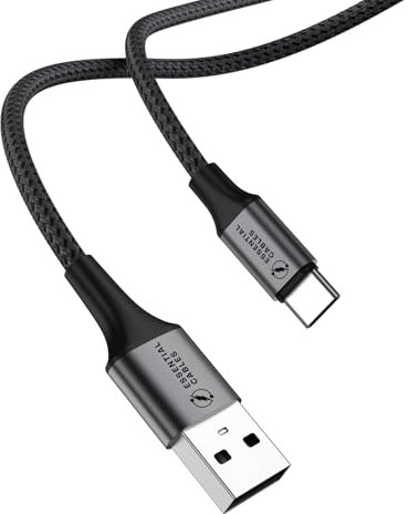 ESSENTIAL CABLES USB C Charger Cable 2m 3.1A Type C Cable Fast Charging, Braided USB A to USB-C Phone Charger Cable USBC for iPhone 16 15 Pro, Galaxy S25 S24 Ultra, Pixel 9, iPad Air, Switch, Steam