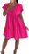 Vestido de verano escalonado con cuello en V para mujer, manga corta, longitud hasta la rod, fucsia, Altoa única