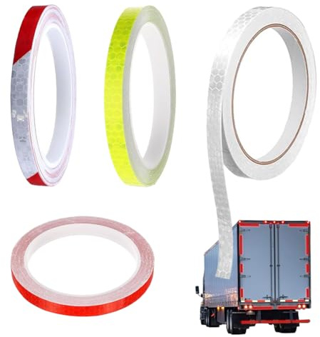 4 Rollen Reflektierende Klebeband, 10mm x 8m Reflektierende Aufkleber Selbstklebend Warnband, Aufkleber Hohe Intensität Reflektor Warnband für Straße, Fahrräder, Helme, Motorrad(Weiß,Gelb,Rot)