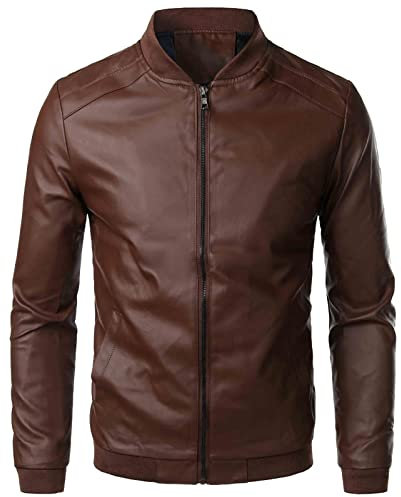 Giubbotto Moto Uomo, Vintage Giacca da Moto in Ecopelle con Cerniera Autunnale Invernale Bomber Giacca on Zip Giubbotto Antivento Motociclista Giacca Pelle Moto Giacca Estiva Chiodo Pelle Uomo