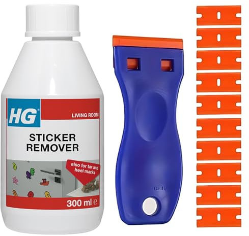 Hg Sticky Stuff Remover Liquid 300ml - With Multi-Surface Cleaning Tool & 10 Spare Replacements - Ideal for Label remover, Tar, Chewing Gum remover, sticker remover, Adhesive remover and Glue Remover