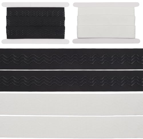 GORGECRAFT 5 m 2 Farben 40mm Breites Rutschfestes Silikon Elastikband Schwarz Weißes Gummi Stretchband Mit 3 gewellten Streifen Silikon Polyester Gurtband Zum Selbernähen Für Fahrradshorts Kleidungszu
