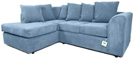 Germodify Jumbo Cord Corner Sofa with Chaise, Sky Blue, L-Shaped Sectional (LEFT HAND)