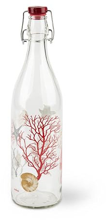 Excelsa Coral Bouteille en verre avec décor corail, bouchon hermétique 1L