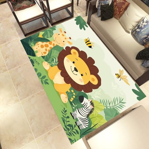 Lwznbio Löwe Giraffe Zebra Teppich Wohnzimmer 200x290 cm Karikatur Stil Carpet Kurzflor Tier Drucken Weich rutschfest Waschbare Teppiche, Für Bettvorleger Schlafzimmer Kinderzimmer