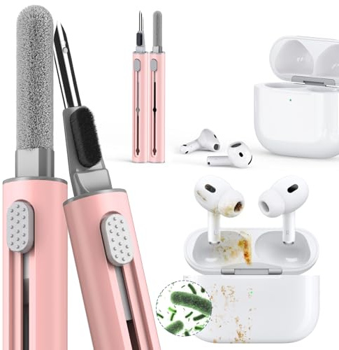 Inesore Multi Cleaning Kit for AirPods & All Earbuds (Pink) | 3-in-1 Design with Brush, Sponge & Metal Tip, Earbuds Cleaner, Phone Ports Cleaner, Electronic Device Cleaning Tool