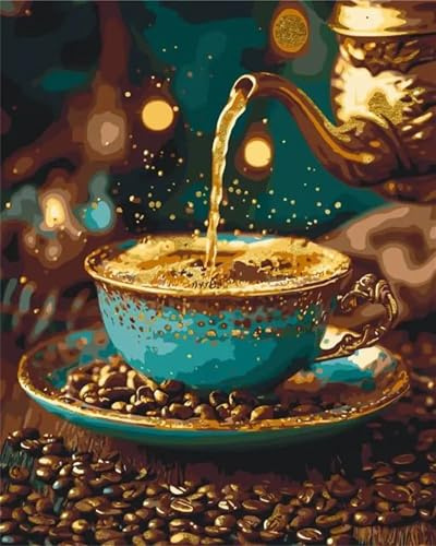 Paint by Numbers for Adults Vintage Coffee Pot Painting by Numbers Kits On Canvas,with Paint Brushes DIY Acrylic Oil Painting Drawing Paintworkarts for Home Wall Decor with Framed,45x60cm