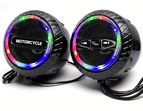 Qivine RGB Waterproof Motorcycle Handlebar Speaker 2x20W, Music-Sync LED Lights, Bluetooth/FM/USB, 2 Channel Loud Sound, Motorcycle Audio System, Loud Clear Sound for 12V Motorbike/Electric Bike