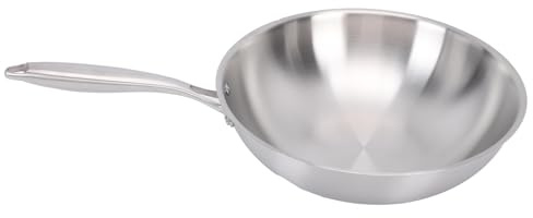 Fdit 14-Inch Stainless Steel Wok Stir Fry Pan Saute Pan with 5-Layer Clad Base for Induction Gas Electric Dishwasher Safe (32CM)