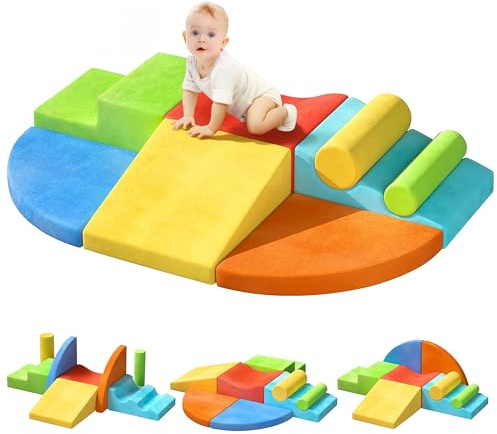 LEWGEE Übergroßes 8-teiliges Schaumstoff Bausteine Kinder, XXL Softbausteine, Waschbare Hülle für Indoor-Spaß, zum Krabbeln & Rollen, Indoor Krabbel Kletter Aktivitäts Spielset