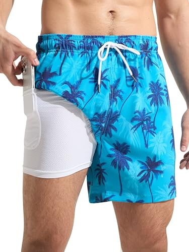 Arcweg Pantaloncini da Bagno Uomo 2 in 1 con Doppia Fodera Traspirante, Asciugatura Veloce, con Taschino con Cerniera e Coulisse Regolabile, Costume da Bagno per Mare, Piscina